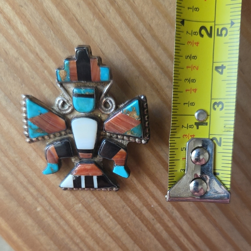 Vintage Zuni Turquoise and Sterling Silver Knifewing Pendant - Picture 5 of 7